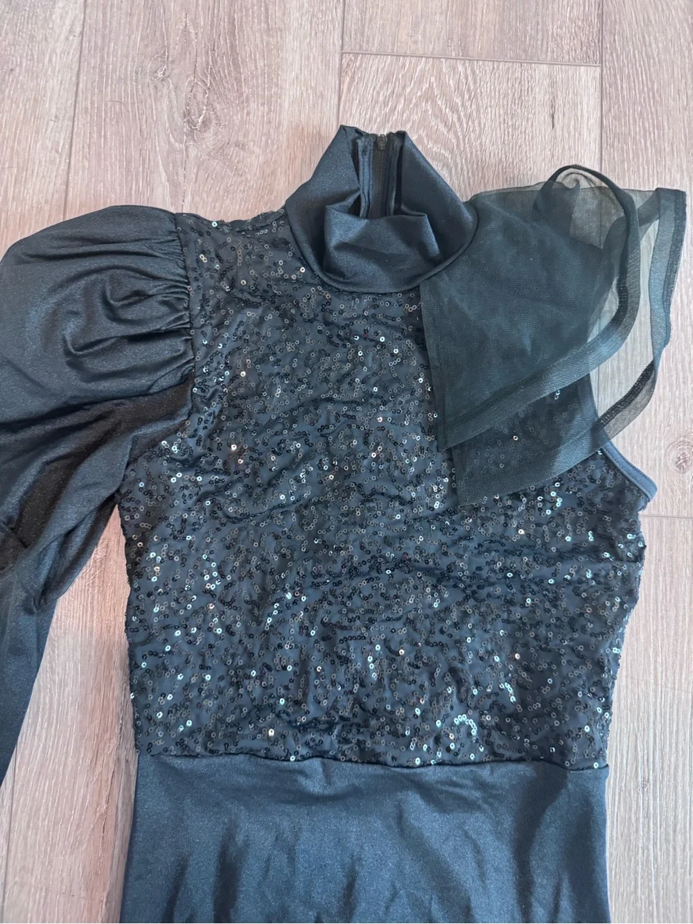 Weissman Black Sequin One-Shoulder Dance Costume